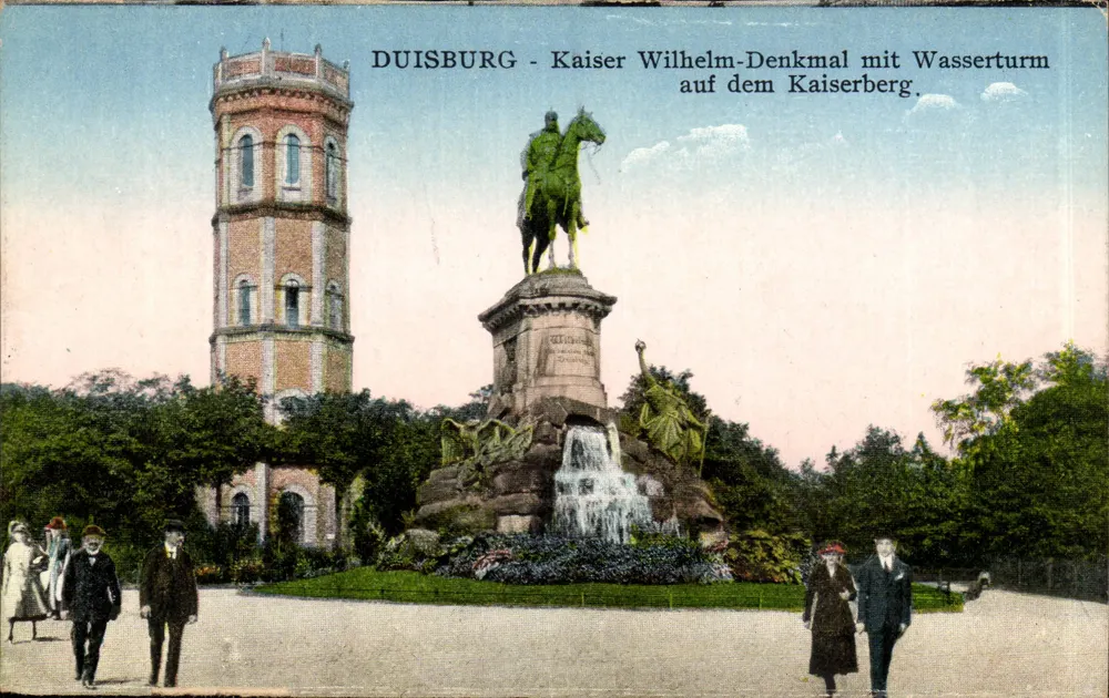Duisburg - Kaiser Wilhelm-Denkmal mit Wasserturm auf dem Kaiserberg — Verlag Iris, Serie B, Nr. 5 - Vorderseite