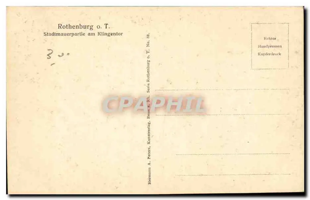 Rothenburg o.T. — Stadtmauerpartie am Klingentor — Hermann A. Peters, Bonn, Serie Rothenburg o.T. Nr. 88 - Rückseite
