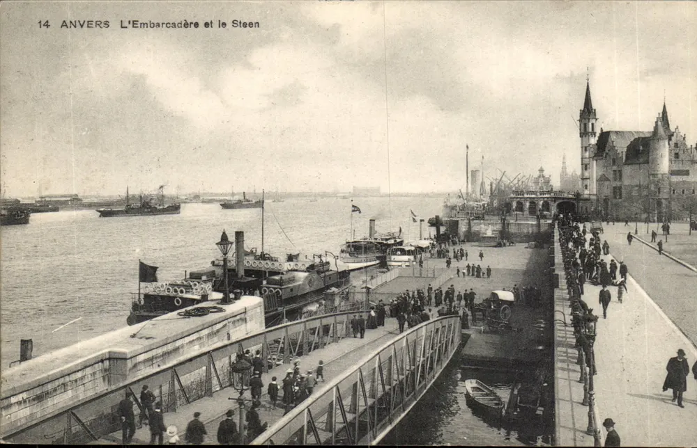 Antwerpen — Der Embarkationspier und das Steen — SF An. Rège de Phototypie Bruxelles - Vorderseite