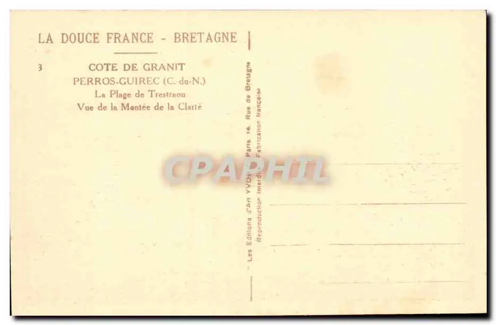 Côte de Granit - Perros-Guirec (C. du-N.) — Ansicht der Trestnou-Strand von der Clarté-Promenade — VIVO Editions, Paris - Rückseite