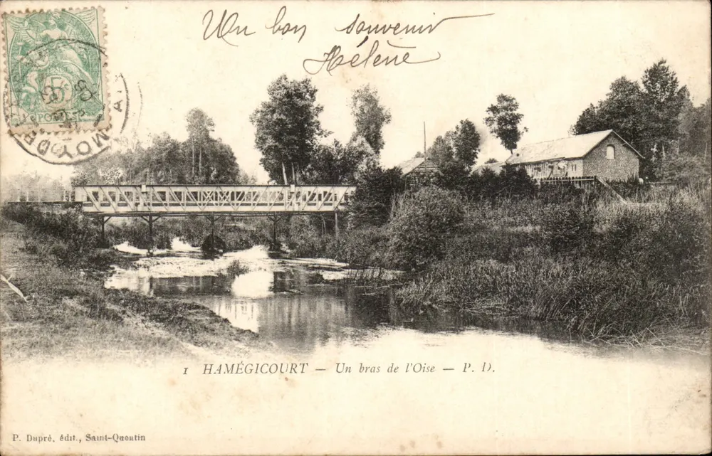 Hamégicourt — Um braço do rio Oise — P. D. — P. Dupré, editor Saint-Quentin - Frente