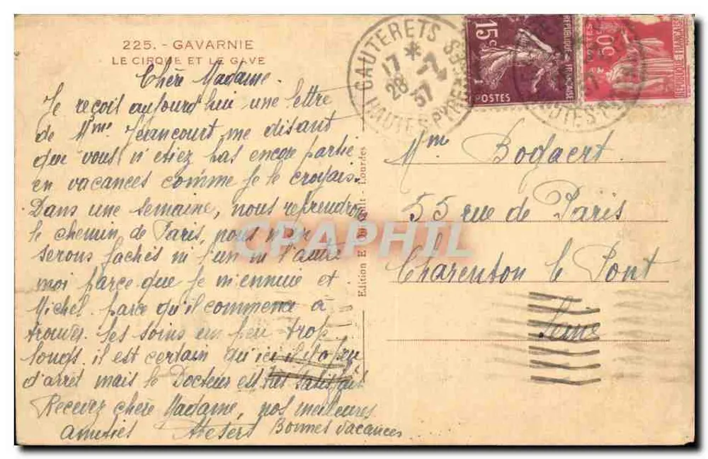 Gavarnie — O circo e o rio Gave — Edição E. B. Gavarnie - Verso