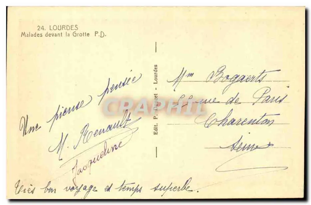 Lourdes — Doentes diante da Gruta — Edit. P. Ducet - Verso