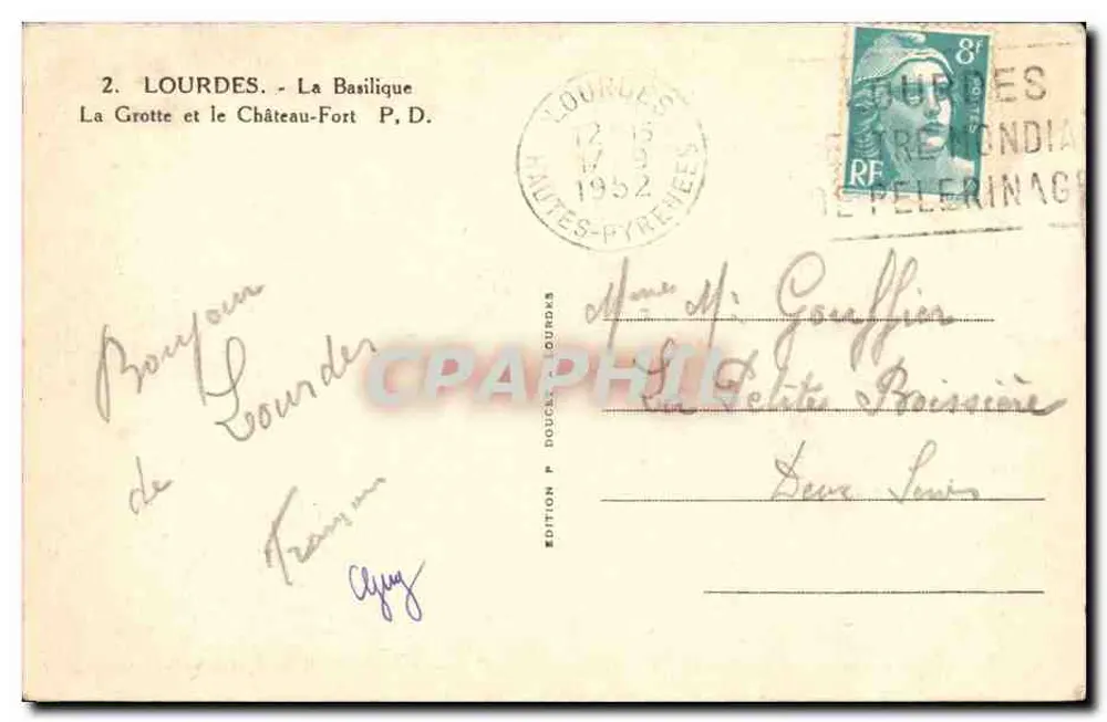 Lourdes — Die Basilika, die Grotte und das Schloss — Edition P. Doucal Lourdes - Rückseite