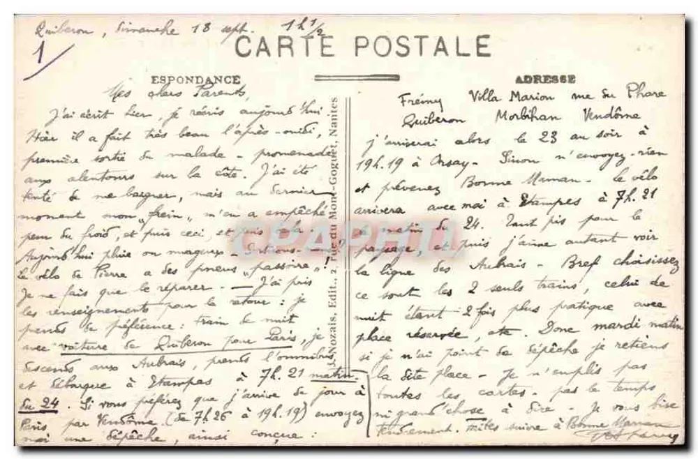 Quiberon (Morbihan) — Allgemeine Ansicht vom Cap Beg-er-Vil — Verlag: Nozaïs, n°12 - Rückseite