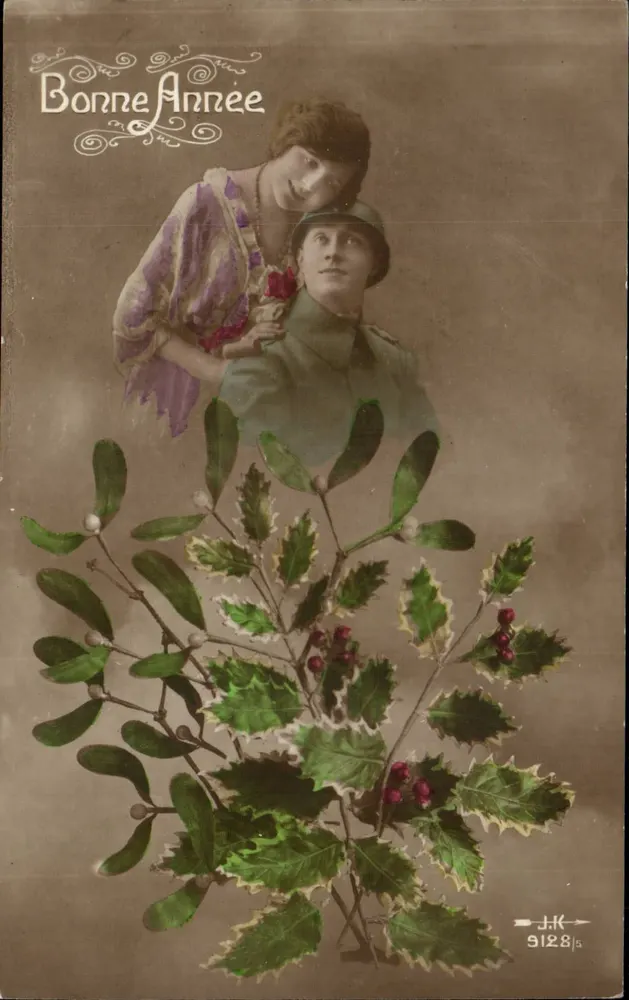 Soldat und Frau — Frohes Neues Jahr — J.K. 9128/5 - Vorderseite