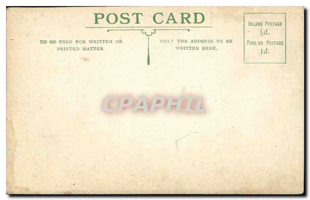 Criança com gato — paisagem com torre — carta postal ilustrada - Verso