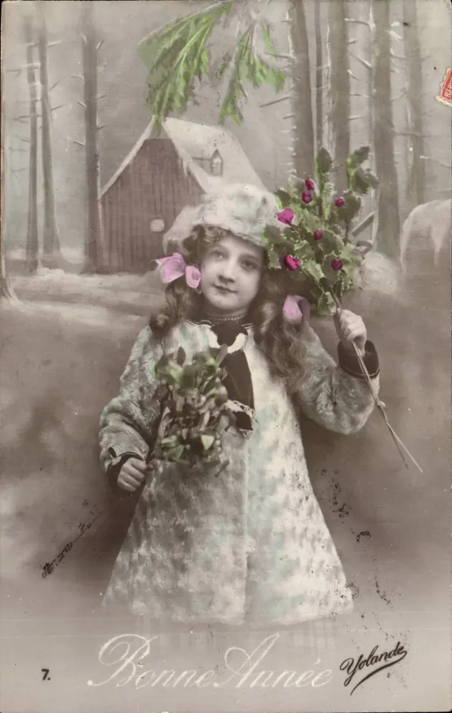 Mädchen mit Efeu-Zweigen — Frohe Weihnachten Yolande — Yolande, n°7 - Vorderseite