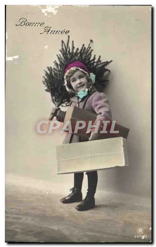 Mädchen mit Weihnachtsbaum und Paket — Frohe Weihnachten — anonymer Verlag, Nr. 29782 - Vorderseite