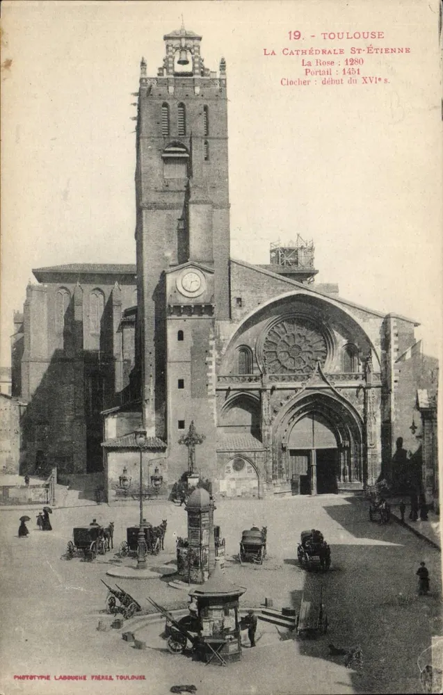 Toulouse - A Catedral Saint-Étienne — Portal 1280, Torre início do século XVI — Fototipia Labouche Frères Toulouse, n°19 - Frente