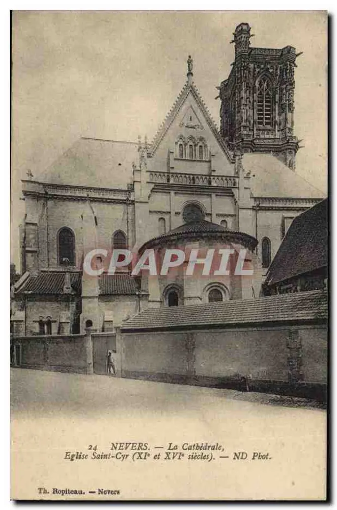Nevers — Ansicht der Kathedrale, Kirche Saint-Cyr (11. und 16. Jahrhundert) — Th. Ropiteau, Nevers - Vorderseite
