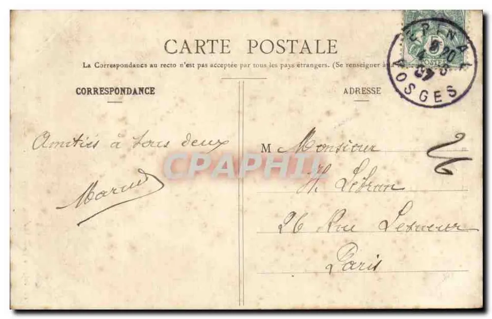 O Ponte de Vologne — Gérardmer — Fototipo Paul Testart, Epinal - Verso