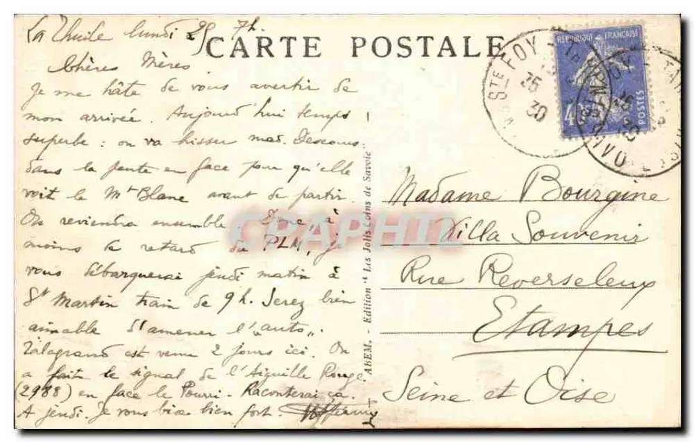 Sainte-Foy — Caduta della Cascata di Champet — edizione A.B.E.R.T. n°3931 - Verso