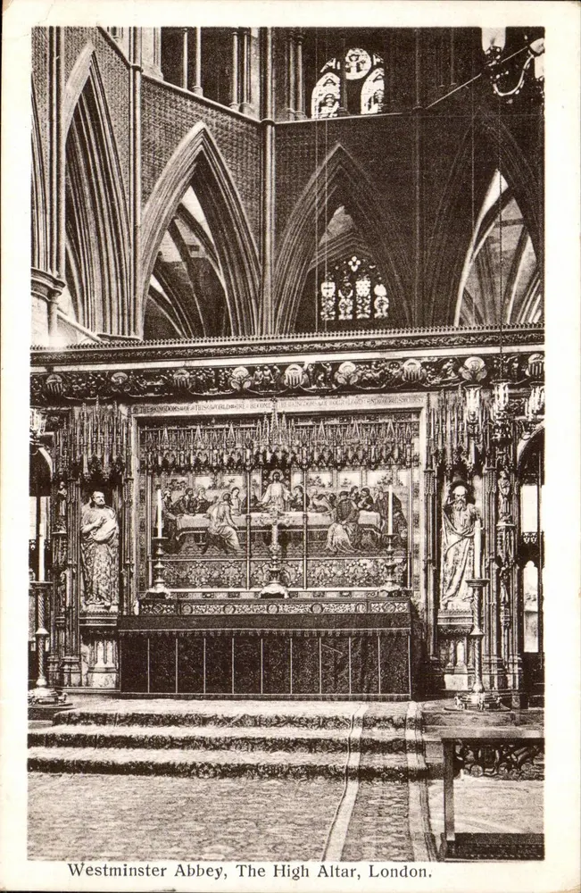 Westminster Abbey, Der Hochaltar, London — Innenansicht der Abtei — gedruckter Text unten - Vorderseite