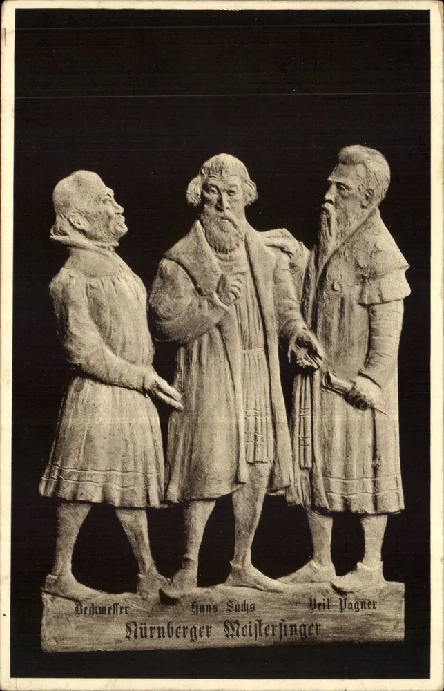 Statuen der Nürnberger Meisterfänger — Dedtmesser, Hans Sachs, Veit Pagnner — Verleger Hermann Martin, Nürnberg - Vorderseite
