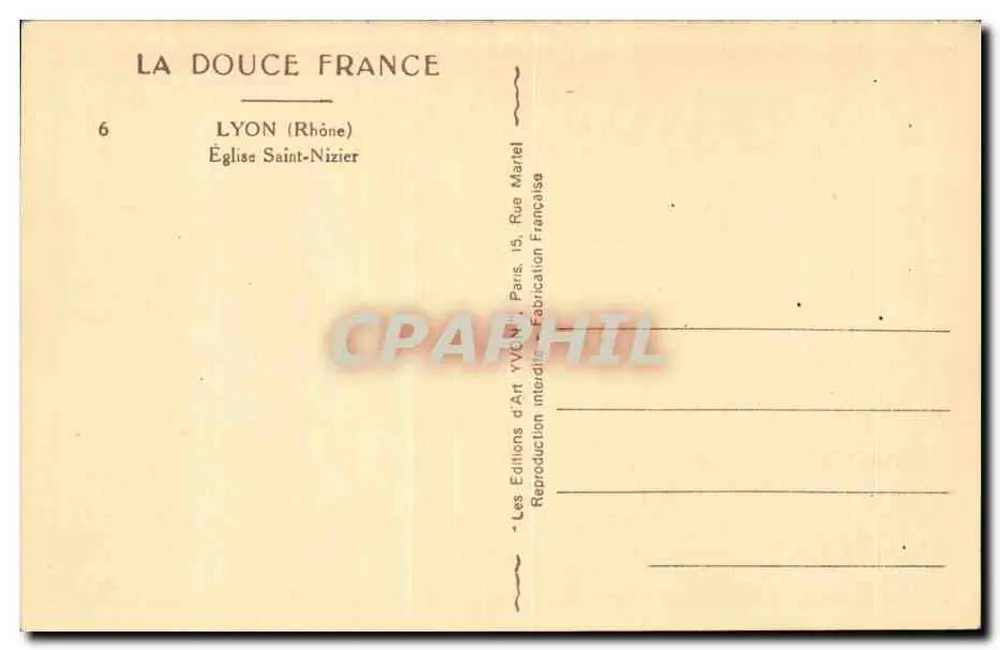 Igreja de São Nizier — Lyon (Ródano) — Edições La Douce France - Verso
