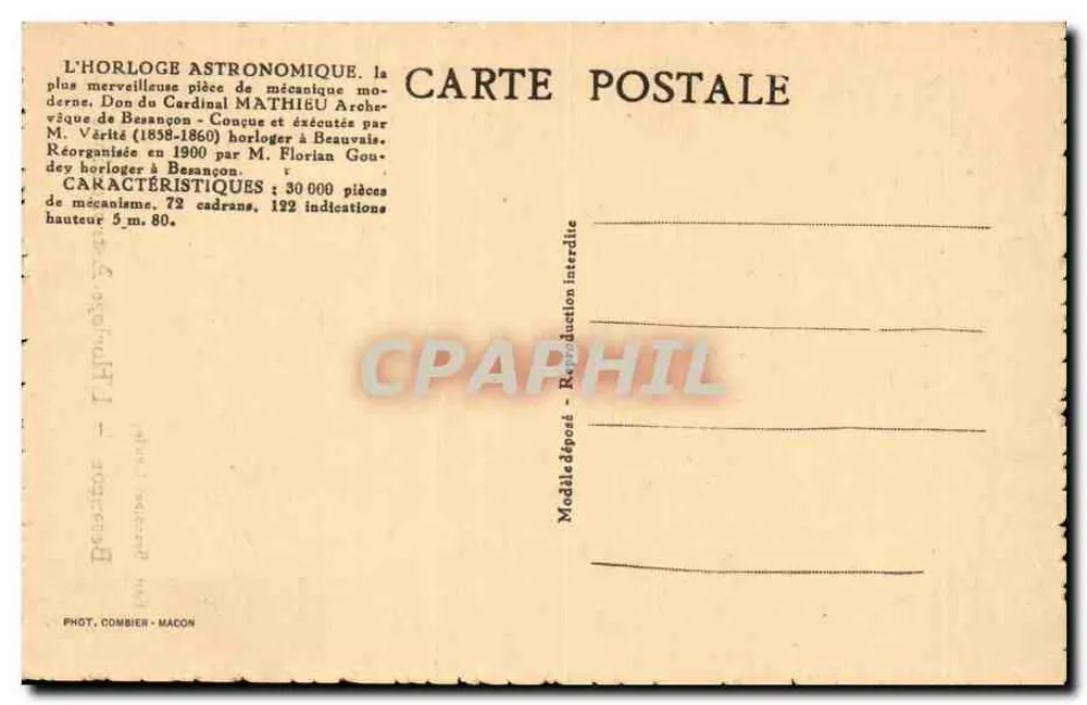 Besançon — A Relógio Astronômico — Edit Brandibas-Goudey - Verso