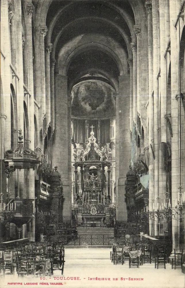 Innenansicht von St-Sernin — Toulouse — Phototypie Labouche Frères, Toulouse - Vorderseite