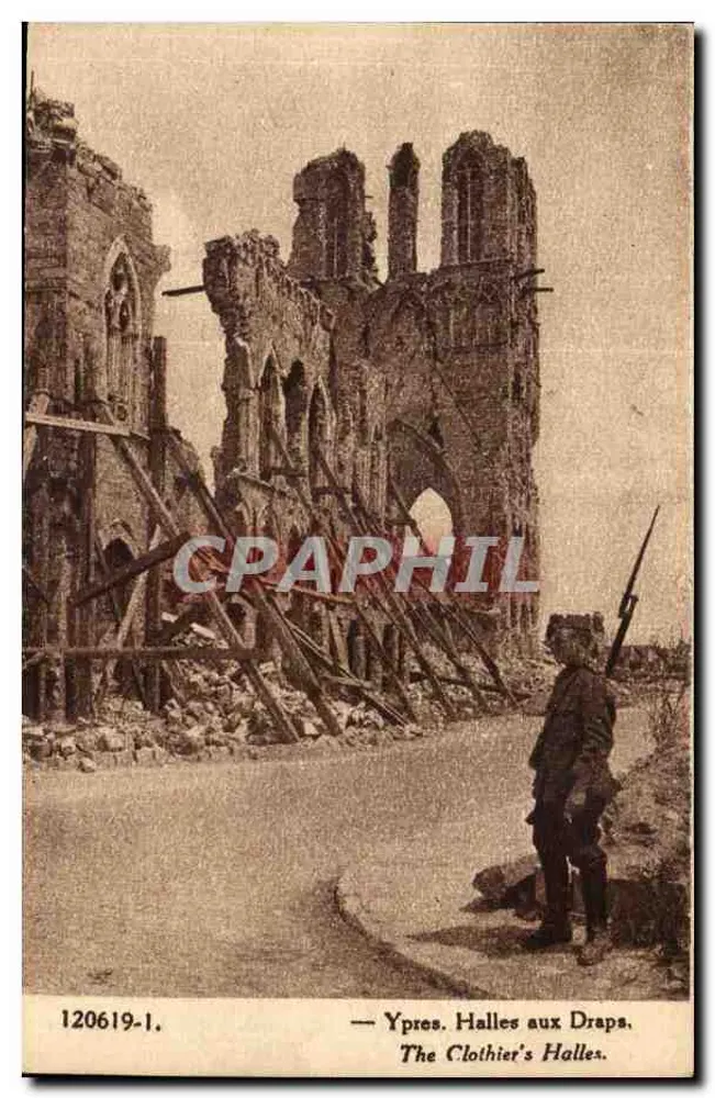 Ypres. Halles aux Draps — Ruinen der Kathedrale — unbekannter Verlag, Seriennummer 120619-1 - Vorderseite