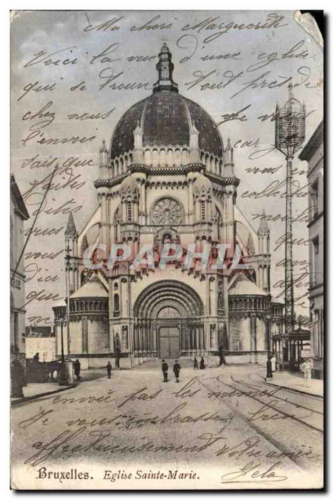 Brüssel. Kirche Sainte-Marie — Ansicht der Kirche mit handschriftlichem Text — Verleger nicht sichtbar - Vorderseite