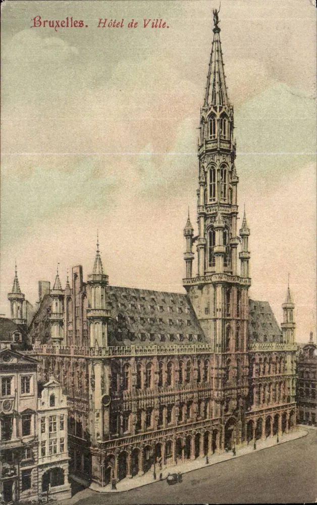 Brüssel. Rathaus. — Ansicht des Gebäudes mit seinem imposanten Glockenturm — Verlag nicht erkennbar - Vorderseite