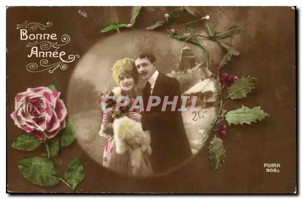 Paar in Festkleidung — Frohe Neujahr 1908 — Furia 908 - Vorderseite