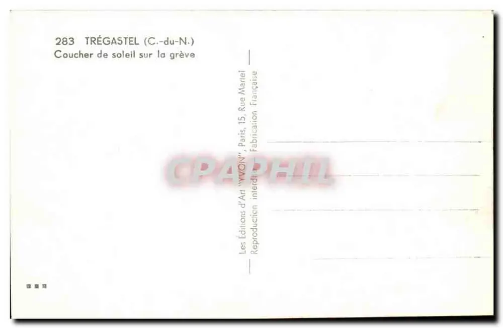 Trégastel (C.-du-N.) — Pôr do sol na praia — Edições de Arte 'YVON', Paris - Verso