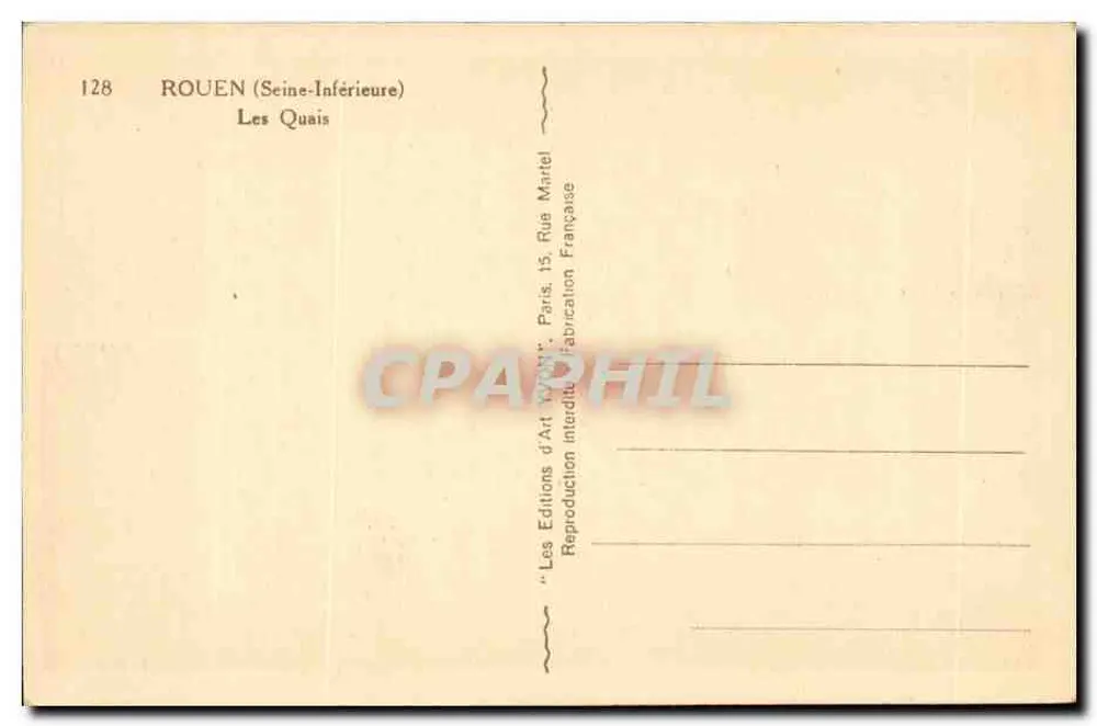 Rouen (Seine-Inférieure) — Os Quais — Edições d'Art Martel - Verso