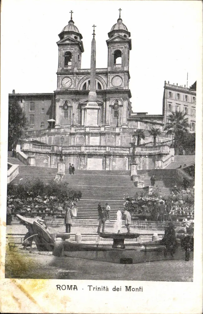 Roma - Trinità dei Monti — Ansicht der Treppen und der Fontäne - Vorderseite