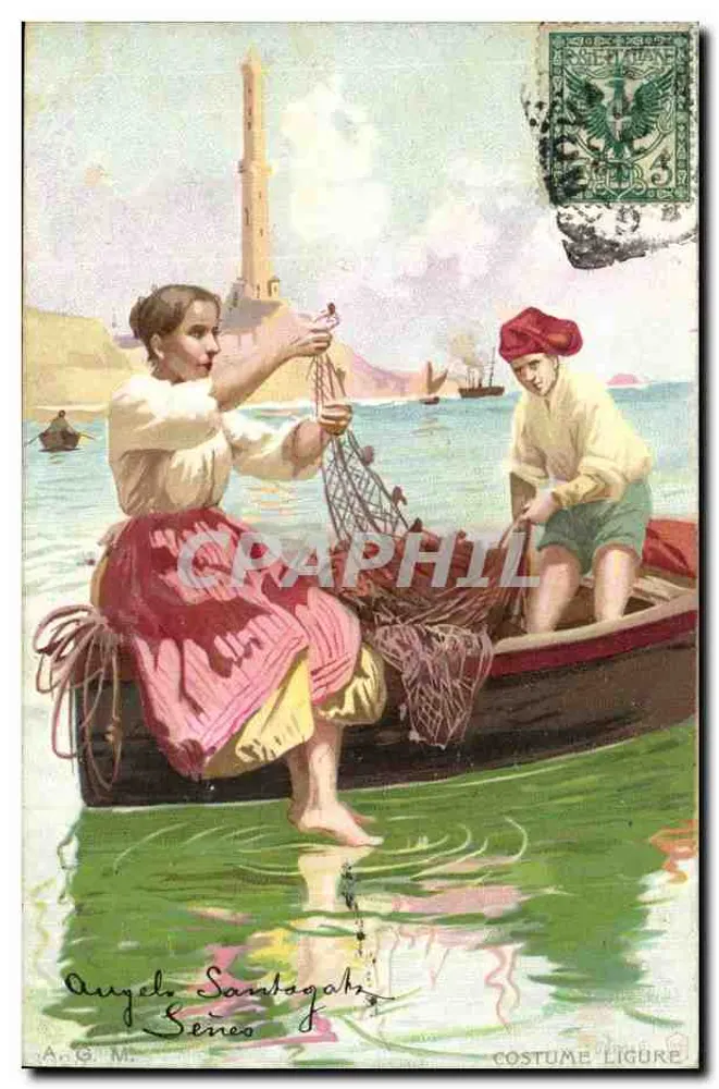 Ligurischer Kleidungsstil — Fischer in einem Boot — A. G. M. - Vorderseite