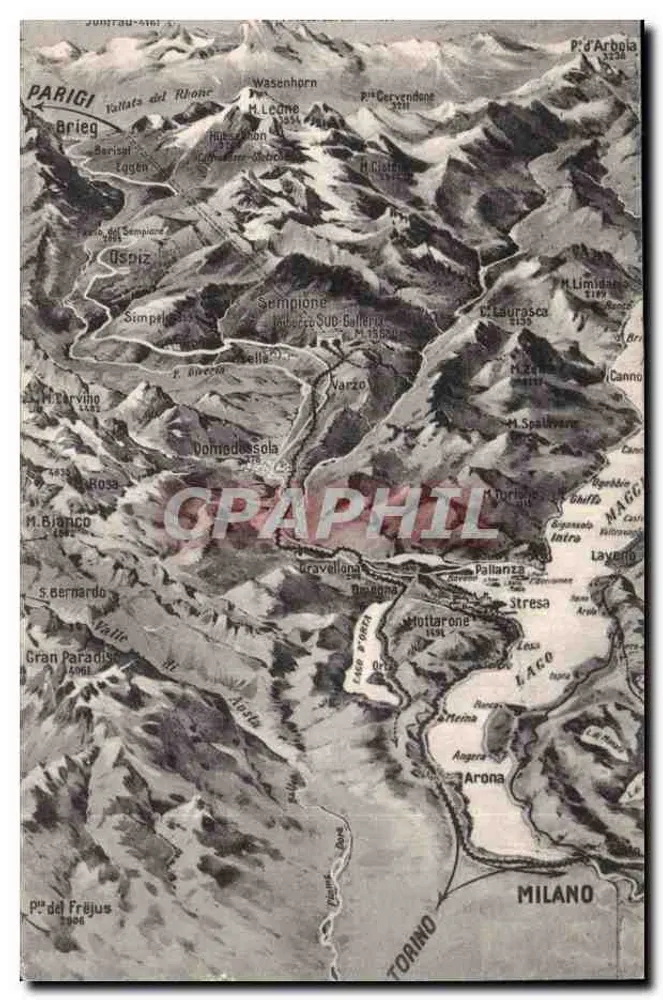 Topografische Ansichtskarte der italienischen Alpen — Verlag Brunner & C., Nr. 3272 - Vorderseite