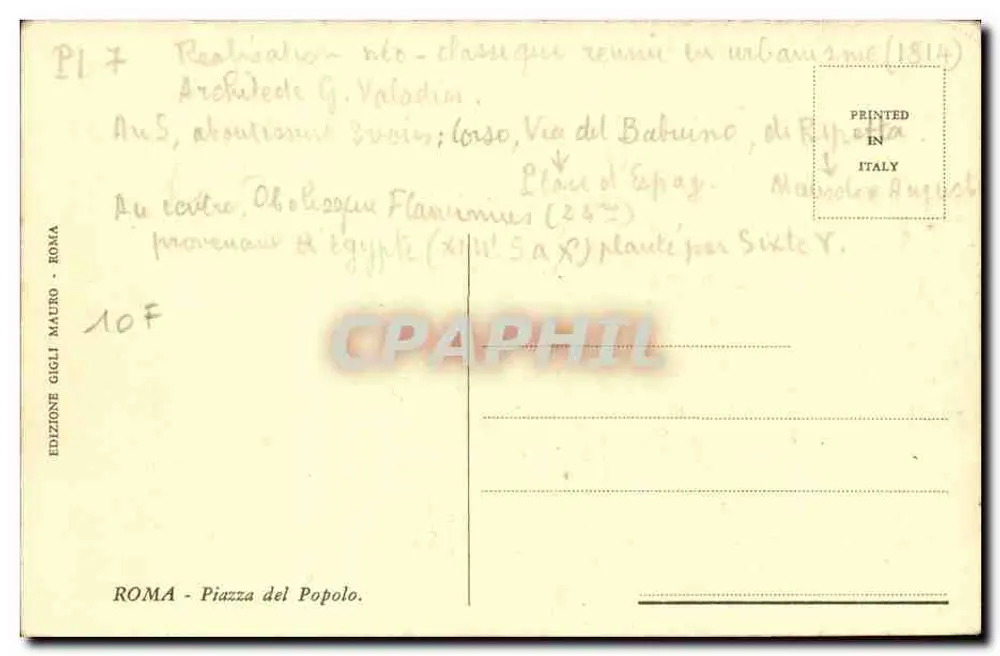 Piazza del Popolo — Obélisque de Flaminin — Édition Gli Mauro, Roma - Verso