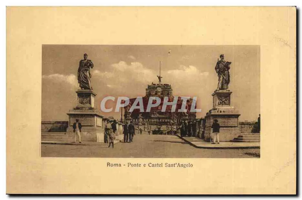 Roma - Ponte e Castel Sant'Angelo — vue avec statues — Fototipia Alteroeca - Terni, n°132 - Recto