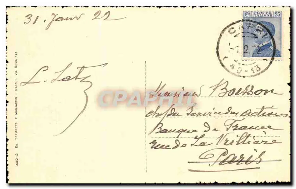 Capri - Marina Piccola - Torre Saracena — Küstenansicht mit Festung und Klippen — Verlag Trametti & Migliaccio, Nr. 43212 - Rückseite