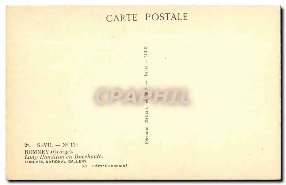 Lady Hamilton als Bacchante — George Romney — Verleger Fernand Nathan, Paris, Nr. 12 - Rückseite