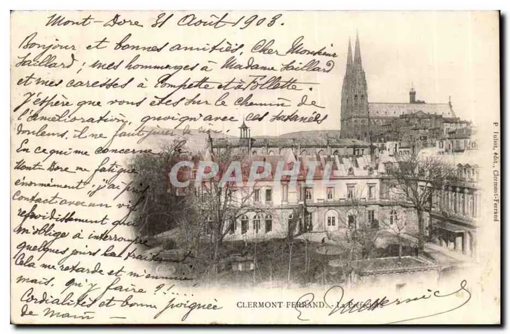 Clermont-Ferrand — Vista da cidade com igreja — editor E. Julliot, n° 20 - Frente
