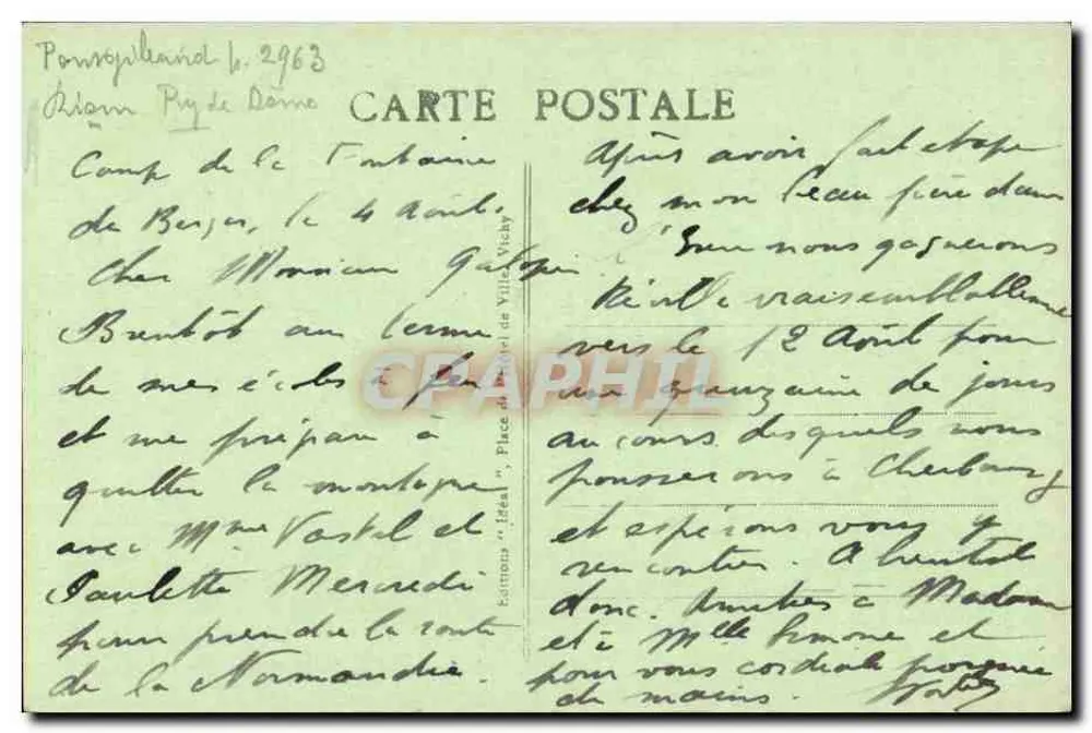 PONTGIBAUD — O Castelo — Ideal, n° 2953 - Verso