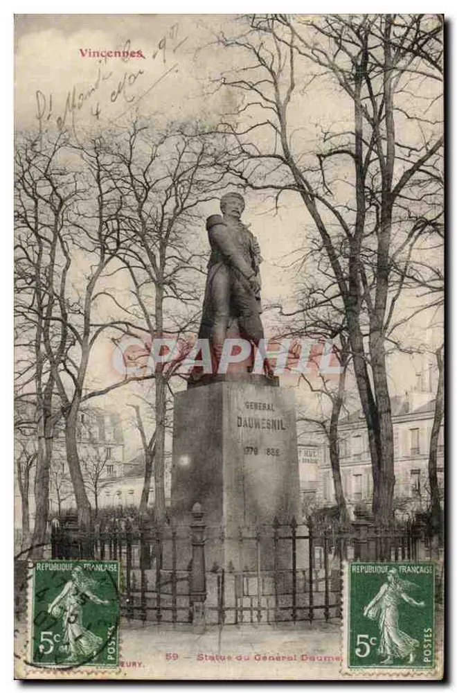 Estátua do Geral Daumesnil — Vincennes — Editor ZURY, n°59 - Frente