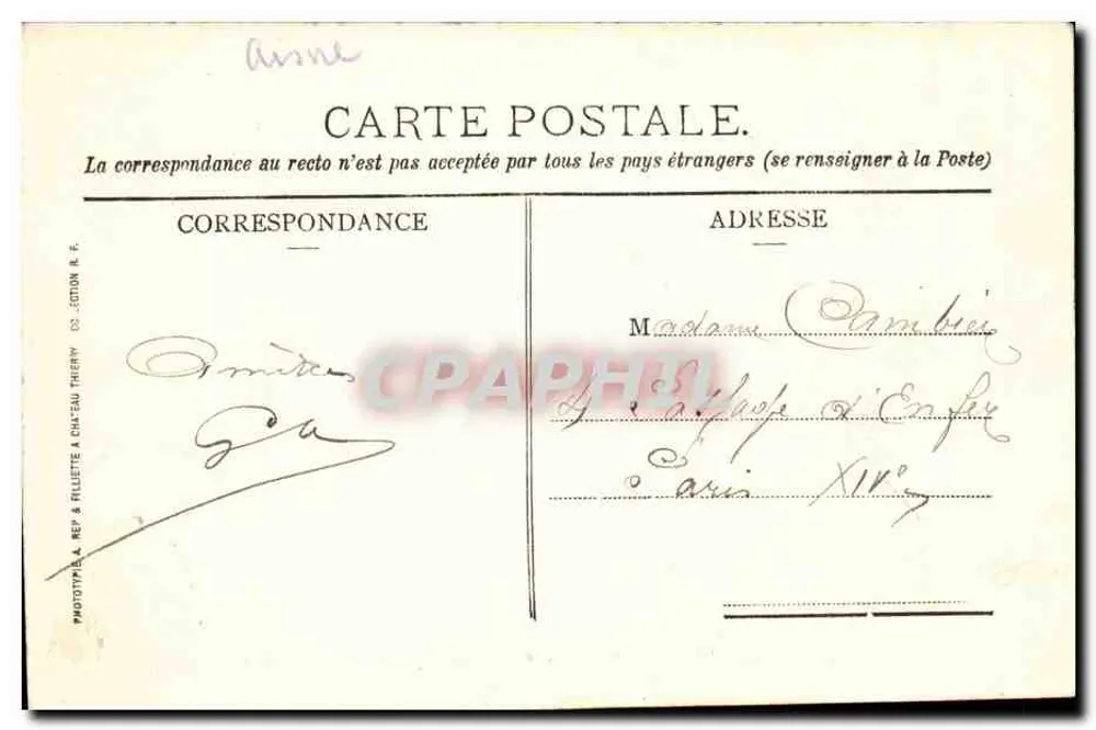 Château-Thierry - Souterrains do velho Castelo — editor: P. & F. Fillette em Château-Thierry, n° 58 - Verso