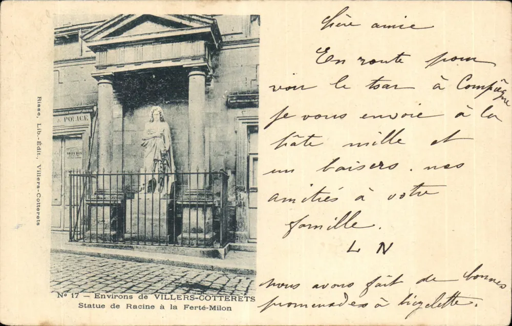 Statue von Racine in La Ferté-Milon — Umgebung von VILLERS-COTTERETS — Risse, Lib.-Édit. VILLERS-COTTERETS, Nr. 17 - Vorderseite