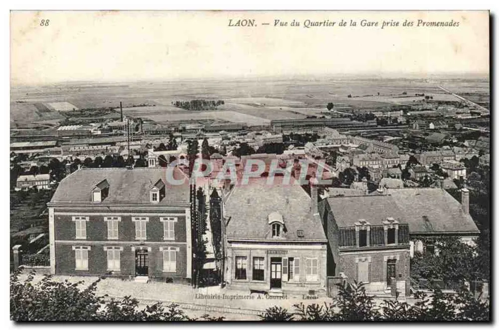 Laon — Ansicht des Bahnhofsviertels aus den Promenaden — Librairie-Imprimerie A. Courtois, Laon - Vorderseite