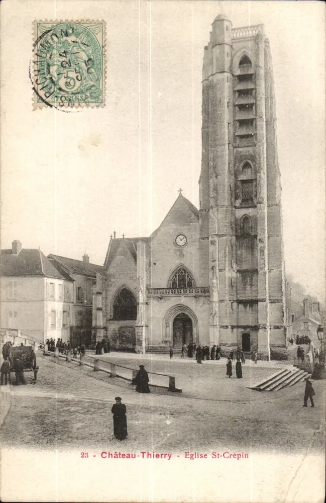 Castelo-Thierry - Igreja de São Crépin — Fototipia A. Rop et Fillette & Castelo-Thierry - Frente