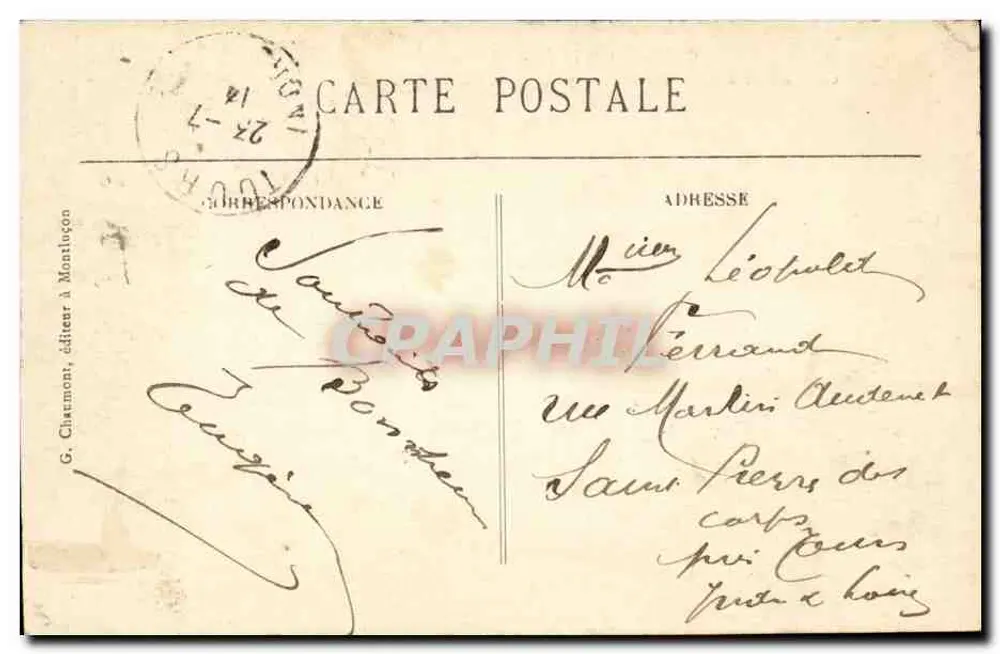 Schluchten und Ufer des Cher, nahe Lavault-St-Anne — Montluçon — G. Charmont, Verlag - Rückseite