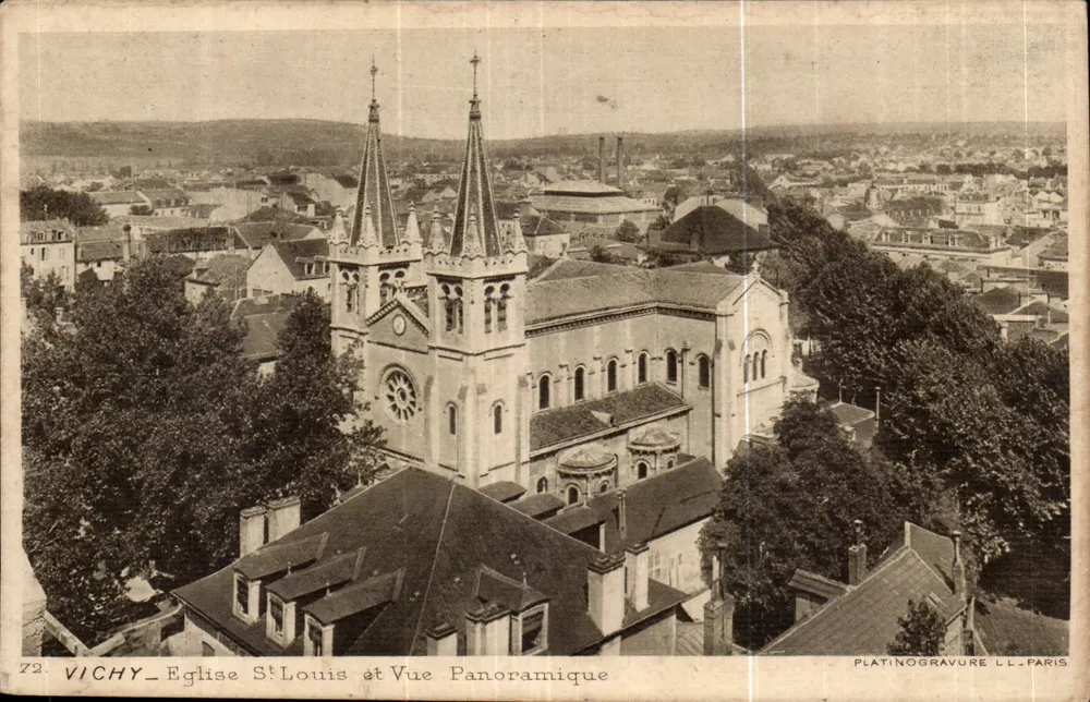 Vichy — Kirche Saint-Louis und Panoramablick — Platinogravure L.L. Paris, n°72 - Vorderseite