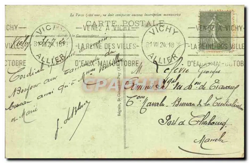 Vichy — Innenraum des Casinos — La Salle des Fêtes — Verlag Ideal, n° 329 - Rückseite