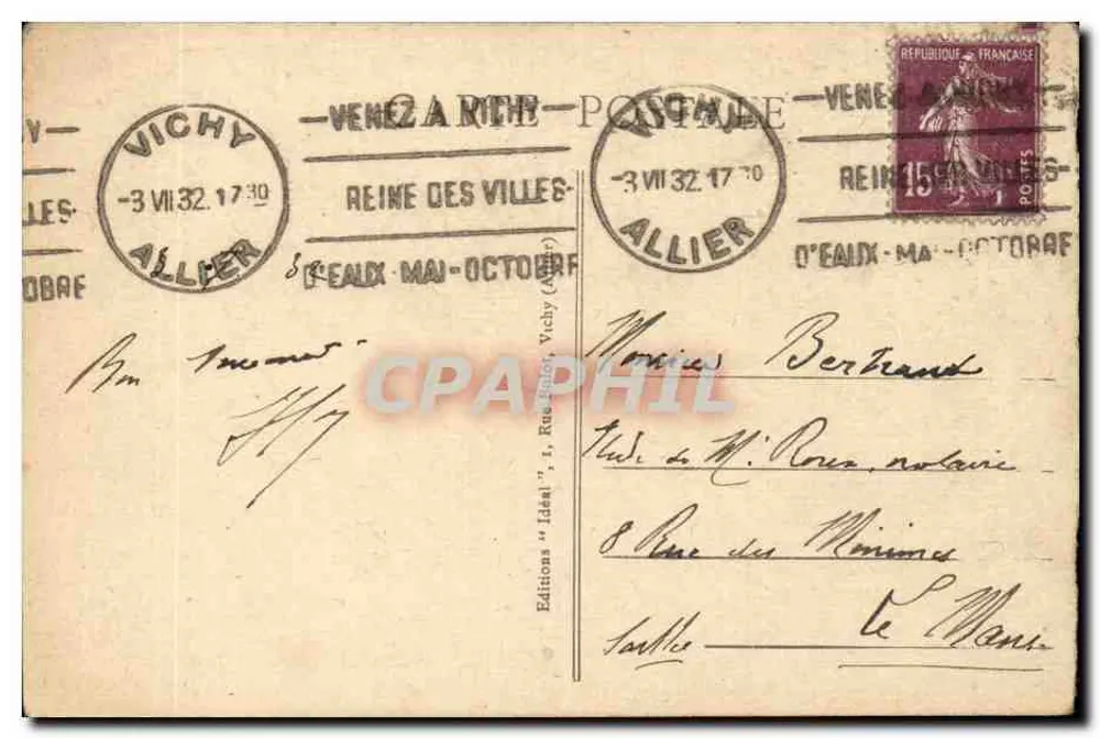 Vichy - Auf dem alten Park - Überdachte Galerie und Pergolen der Quellen - Verlag Idéal, Nr. 354 - Rückseite