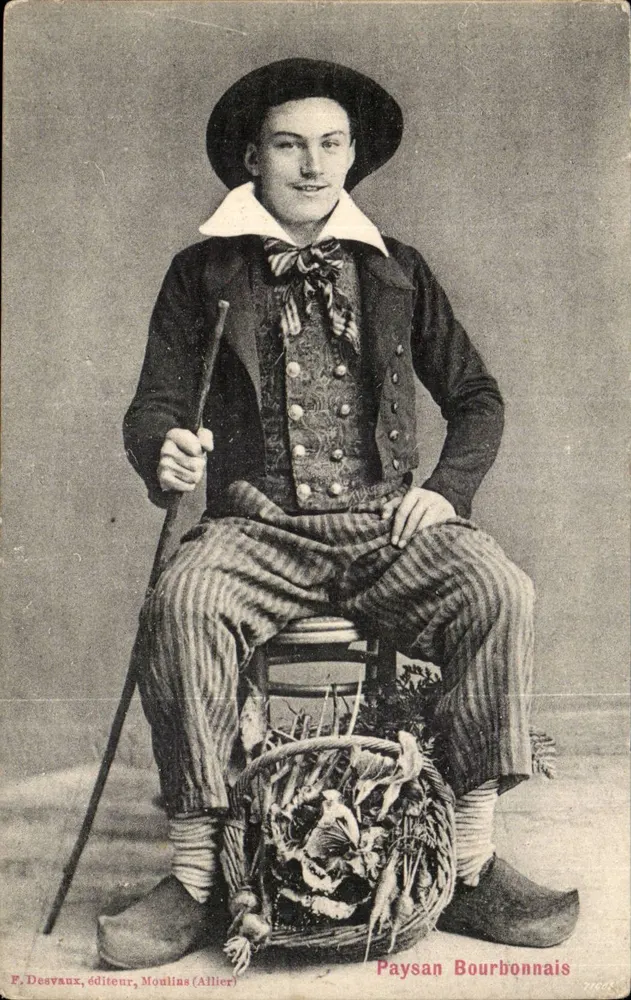 Camponês Bourbonnais — traje tradicional — F. Desvaux, editor, Moulins (Allier) - Frente