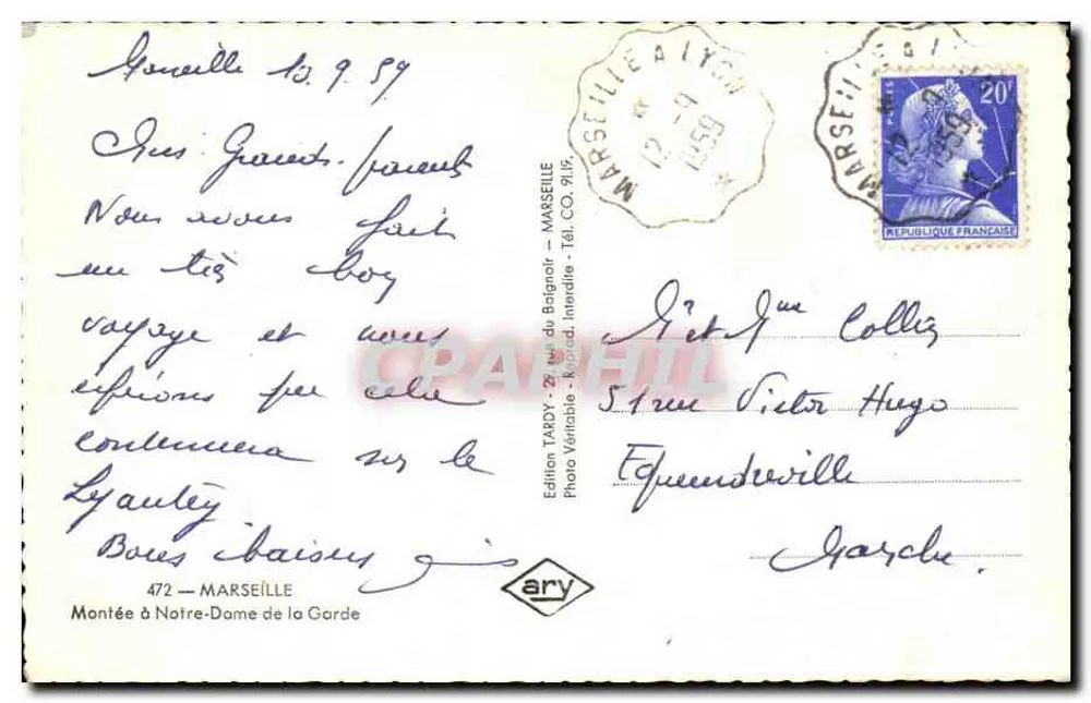 Subida da Nossa Senhora da Guarda — Marselha — Edição Tardy - Verso