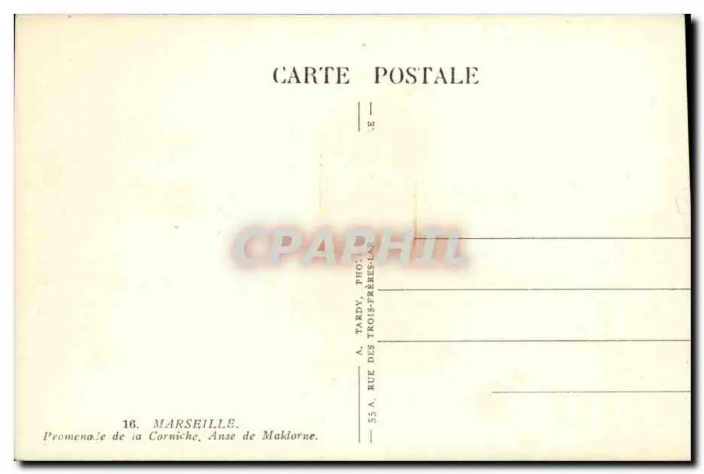 Passeio da Corniche — Anse de Makkdorne — A. Tardy, Fot. Trois-Frères-Lar - Verso