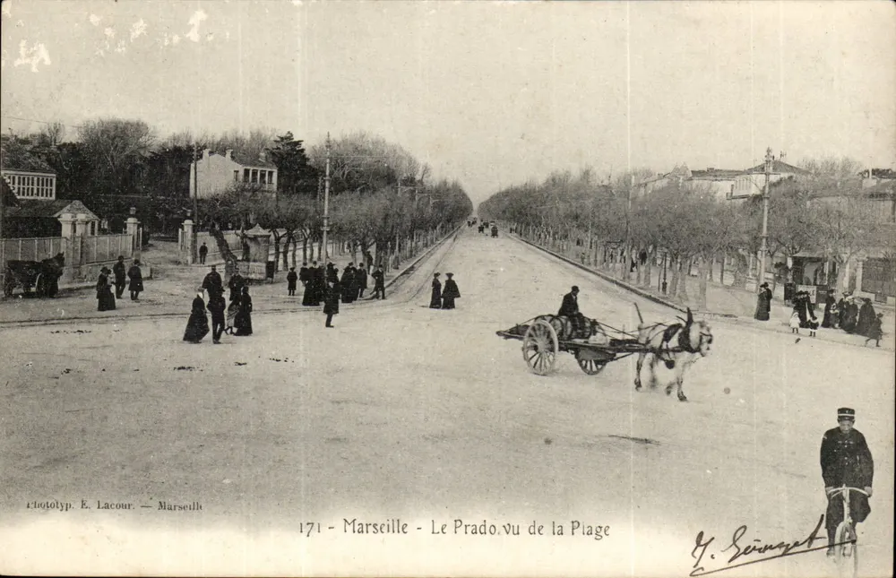 Marseille - Le Prado visto da Praia — Phototyp. E. Lacour — n° 171 - Frente